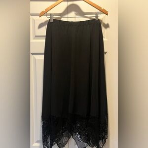 Avenue Black Skirt, Long with Lace Hem, Bohemian Festival Edgy Chic